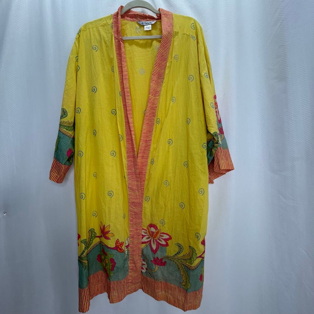 The Country Store yellow robe art to wear whimsy kimono lounge medium floral